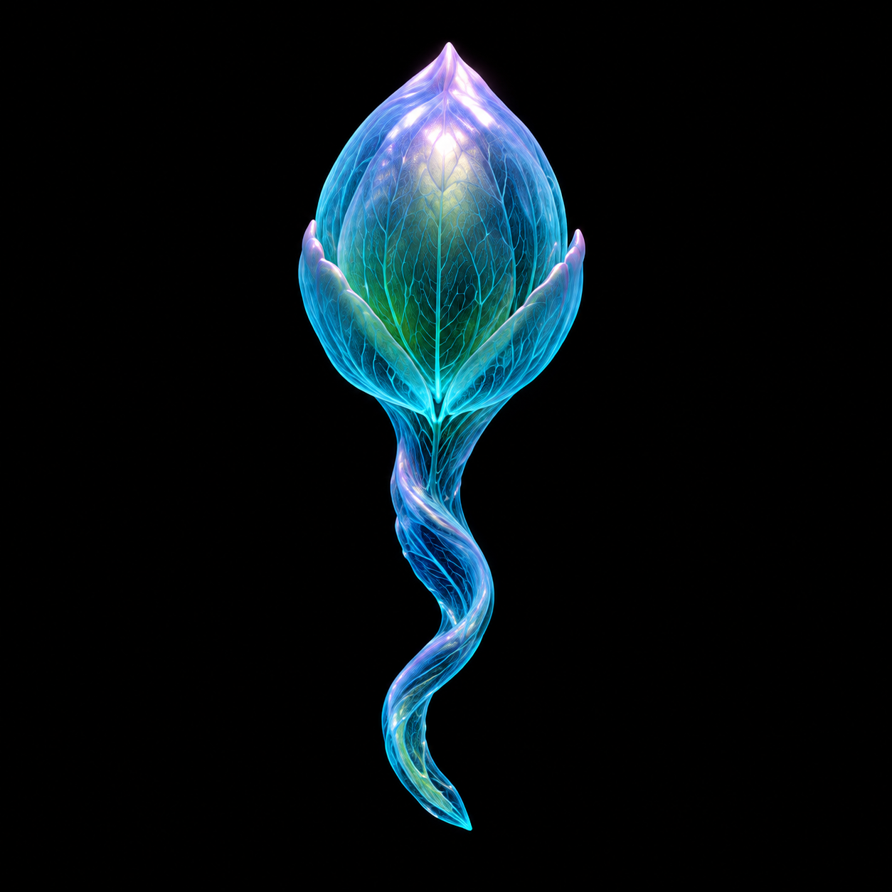 Sealed bud, stage 1 of 4. A drawing of how this plant grows, sped up; not a video of a real plant